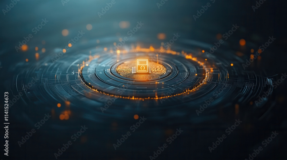 Poster glowing digital lock surrounded by intricate ai neural network, symbolizing security and technology
