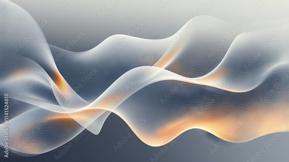 Poster abstract grey technology network background with dynamic wave patterns, modern digital illustration 