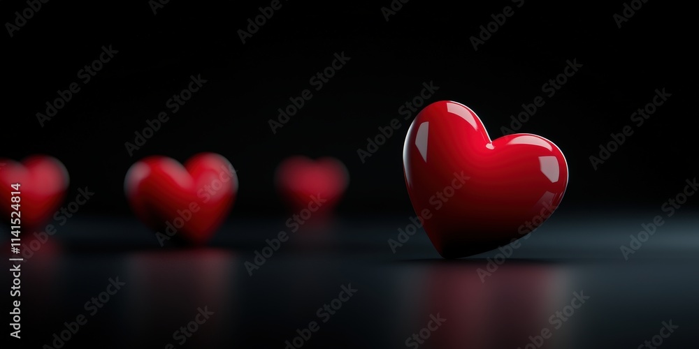 Poster stunning 3d render of shiny red heart on pitch black background with empty space for text or other e