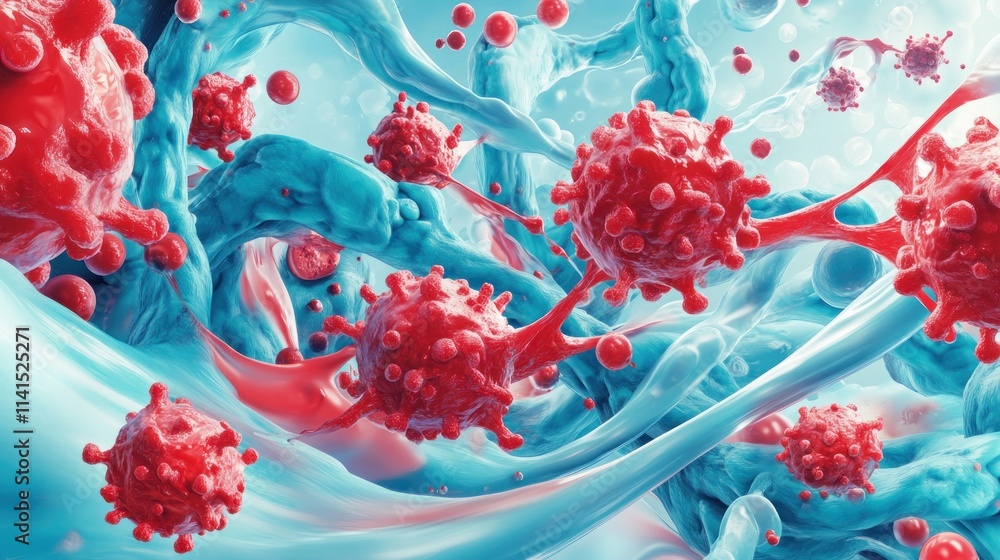Aufkleber scientific visualization of viral infection spread in a microscopic laboratory setting
