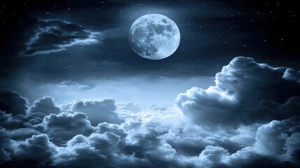 Breathtaking Night Sky with Full Moon and Dramatic Cloud Formation
