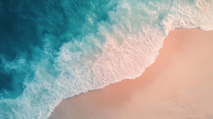 Serene Aerial View of Turquoise Ocean Waves Meeting Sandy Shoreline