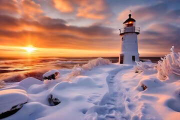 40 snow covered lighthouse