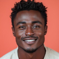 Obraz premium A man with a beard is smiling and wearing a t-shirt