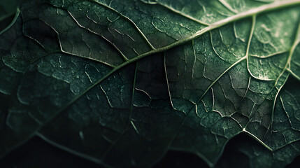 Fototapeta premium Dark green leaf closeup texture background wallpaper