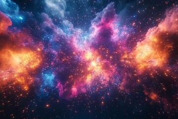 Explosive colorful bursts forming dynamic glowing abstract shapes. Generative AI
