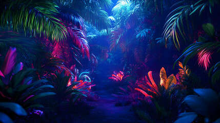 Neon Tropical Night: 3D Jungle Illustration