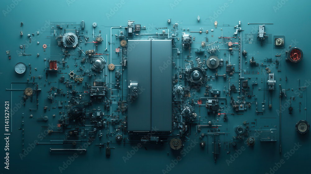 Poster high tech vault door with intricate ai powered security system components