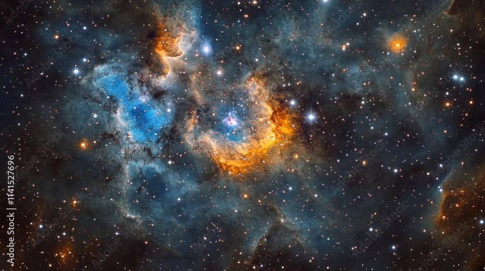 Poster A vibrant cosmic scene showcasing colorful nebulae and stars in deep space.