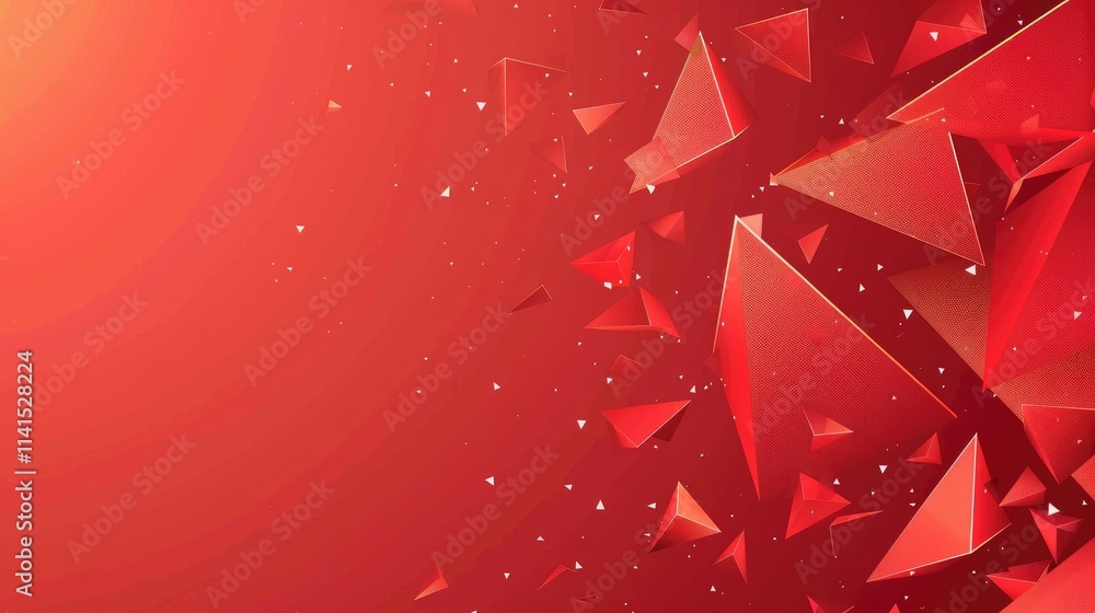 Poster abstract red background with dynamic triangular shapes creating a vibrant visual effect.