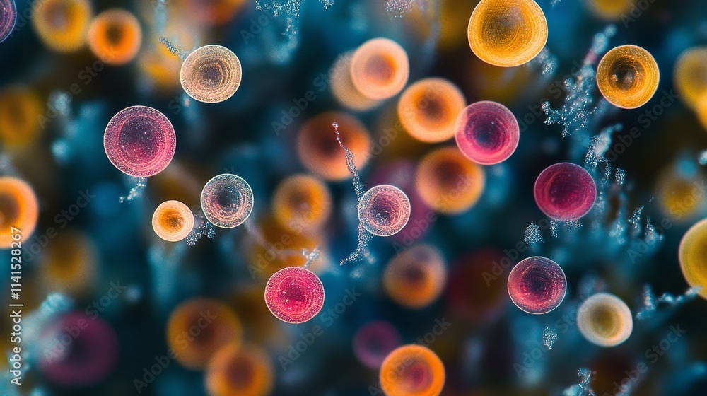 Wall mural bokeh pattern with varying sizes of colorful circles, generative ai