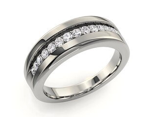 Polished titanium ring with a sleek modern design and embedded diamonds showcasing its futuristic yet elegant style