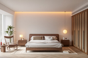 Interior Bedroom Wall Mockup - 3d rendering, 3d illustration