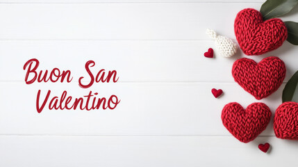 Happy Valentine's Day banner background with written in Italian language Buon San Valentino , minimalist love and Valentine card with red hearts and copy space
