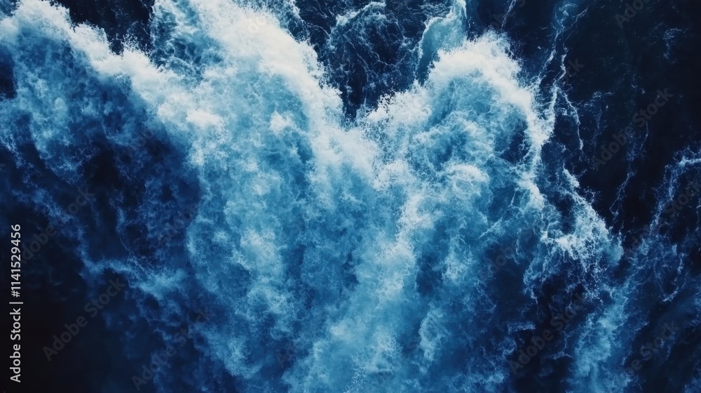 Poster powerful ocean waves crashing displaying dynamic blue water patterns