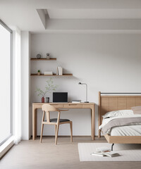 Interior Bedroom Wall Mockup - 3d rendering, 3d illustration