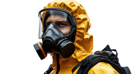 a man in a hazmat suit on white background