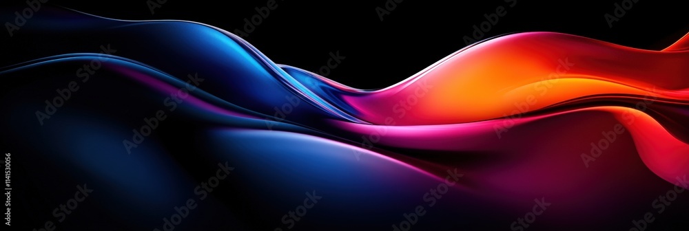 Poster abstract fluid waves on pitch black background with dynamic flow of vibrant colors and smooth curves