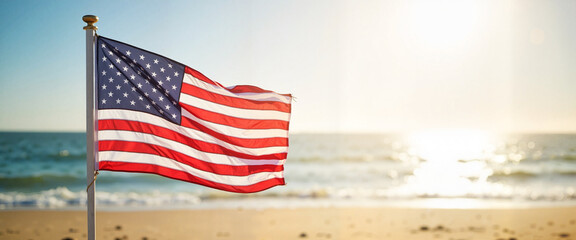 Celebrating Independence Day at the Beach with the American Flag Against a Scenic Ocean View