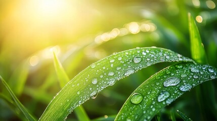 Naklejka premium shot of dew drops on a blade of grass, Generative AI