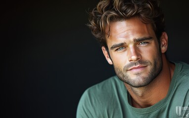 Fototapeta premium man with casual t-shirt is smiling at the camera, solid color background