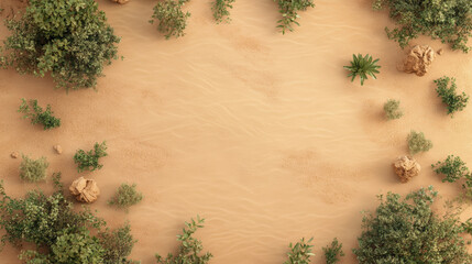 Stunning aerial view of desert landscape with dunes and vegetation