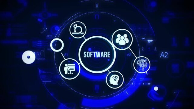 Software development and business process automation, internet and technology concept on virtual screen.