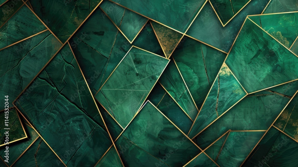 Aufkleber a textured green and gold geometric pattern with overlapping shapes.