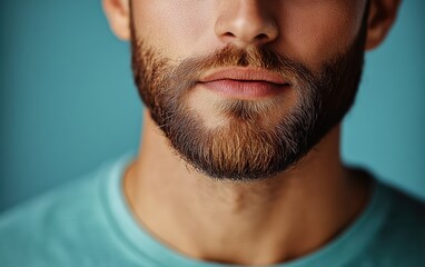 Obraz premium man with casual t-shirt is smiling at the camera, solid color background