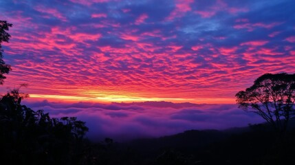 Fototapeta premium Sunset with vibrant pink and purple clouds