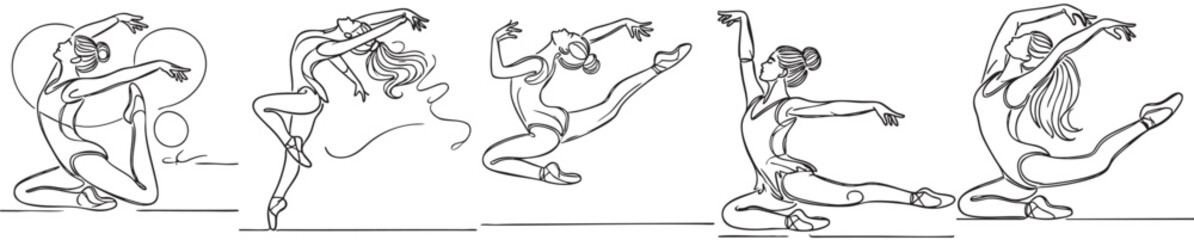 rhythmic gymnastics woman continuous line vector collection