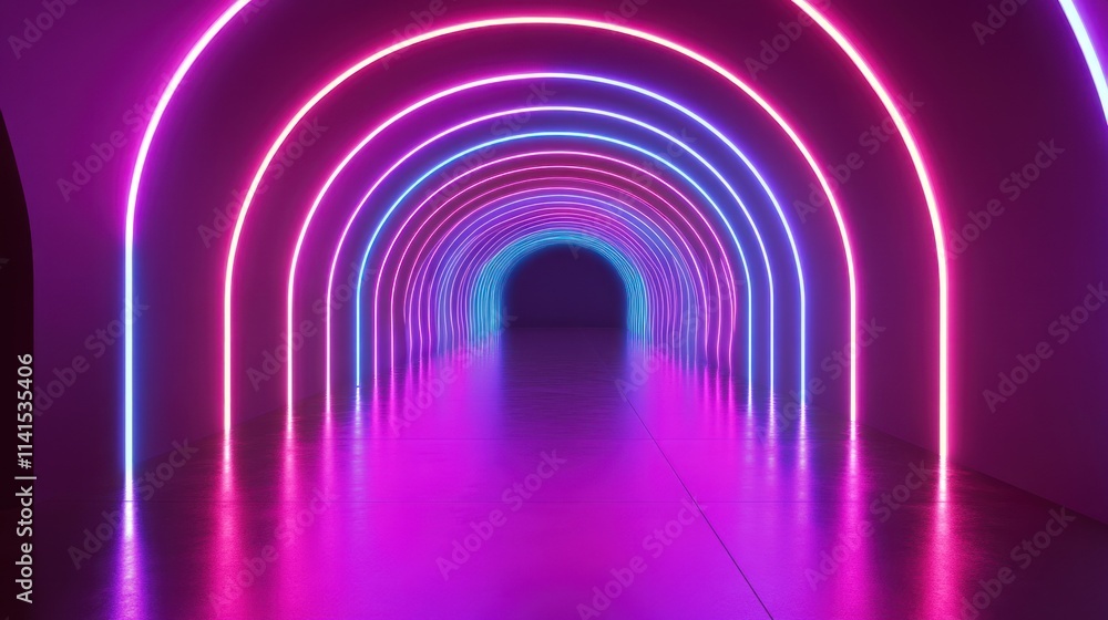 Aufkleber a vibrant tunnel illuminated with colorful neon lights, creating a futuristic atmosphere.