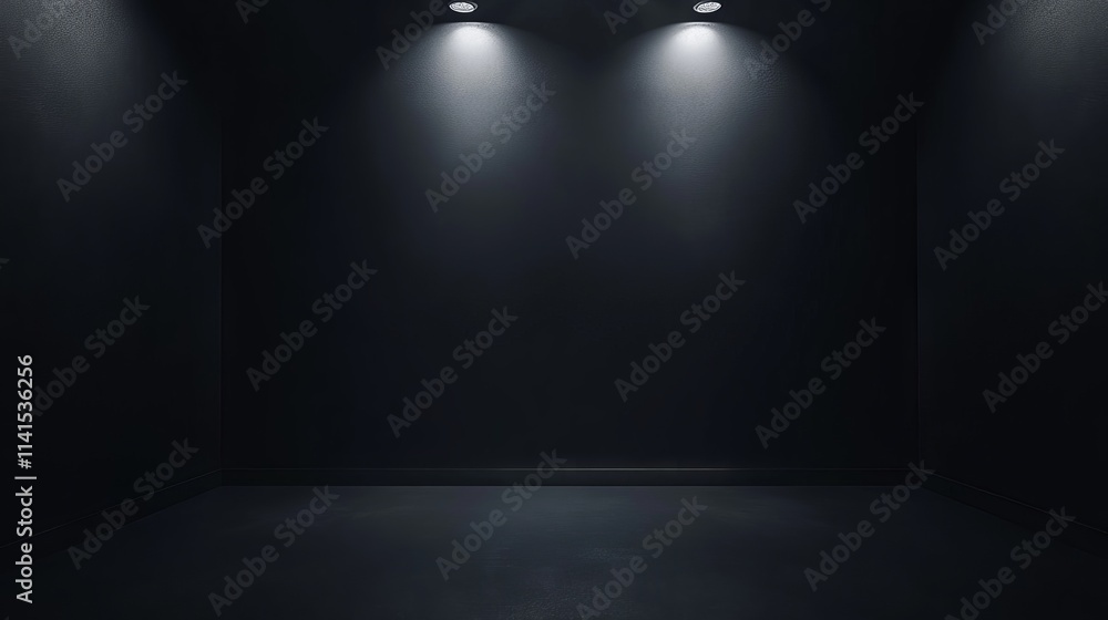 Poster empty black studio room with sleek design, vector template background ideal for displaying products,