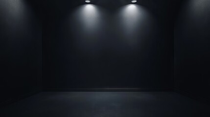 Empty black studio room with sleek design, vector template background ideal for displaying products, versatile banner for advertising merchandise on websites and e-commerce platforms