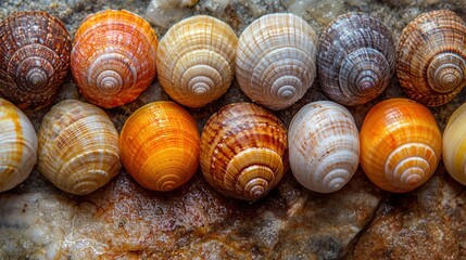 Collecting colorful seashells at the beach coastal shoreline nature photography close-up view marine life diversity