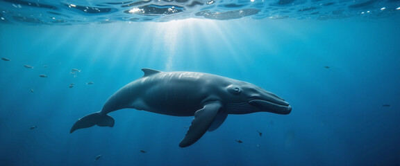 Obraz premium Celebrating marine life on World Wildlife Day with a majestic whale swimming beneath sunlit waters