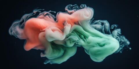 Fototapeta premium Abstract Swirling Smoke in Pastel Colors on a Pitch Black Background, Creating an Iridescent Effect with Fluid Movement and Vivid Contrasts