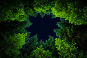 Fototapeta premium A view of a forest at night from the top of a hill