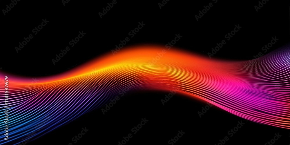 Poster iridescent waves on a pitch black background creating a pastel gradient effect with smooth flowing l