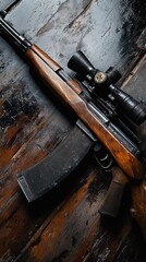 Vintage Rifle on Rustic Wood: A Hunting and Shooting Hobby