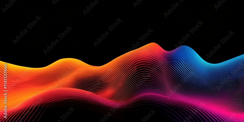 Poster vibrant iridescent waves on black background capturing colorful patterns and fluid motion in pastel 