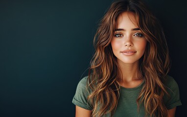 Fototapeta premium Beauty girl smiling and wearing a t-shirt in studio color background