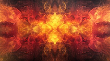 Obraz premium A vibrant, symmetrical abstract design resembling flames and energy.