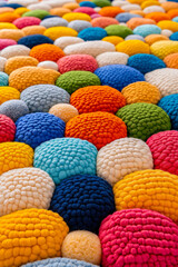 A large group of colorful pom poms sitting on top of each other