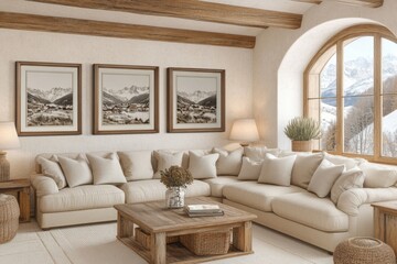 English Country Cottage Interior: Wall Art Gallery featuring Home Decor and Framed Art in the Living Room