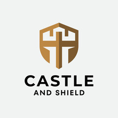 Castle and shield logo silhouette