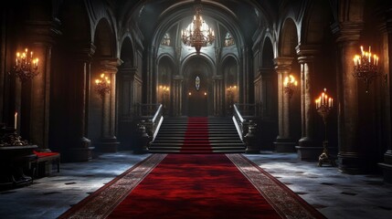 Haunted castle interior on a chilling eerie night enhanced by technology