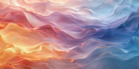 Obraz premium Gentle fluid waves blending metallic and pastel tones. Generative AI
