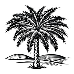 Obraz premium vector of date tree design, labeled linocut silhouette illustration.