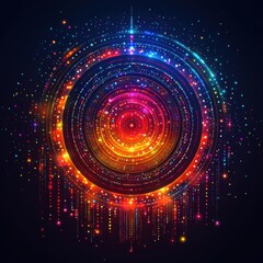 Fototapeta premium Vibrant light display digital art exhibition abstract art dark background eye-level visual experience for modern design